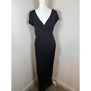 Vintage Reggio Black V Neck Maxi Dress Size 8 Made in the USA Formal Shift Class